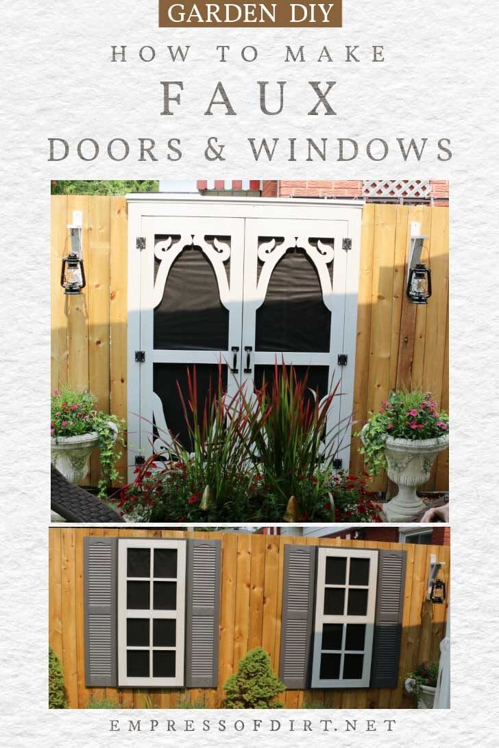 Faux doors and windows on a garden fence.